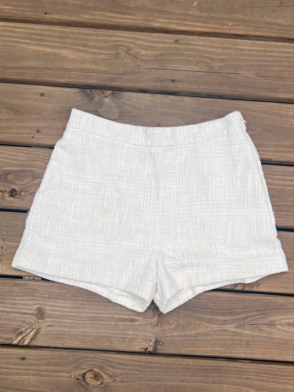 Abercrombie & Fitch Cream High-Waist Textured Shorts